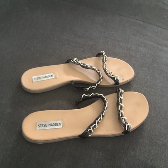 Steve Madden Sandals Black with cute chain detail sz 10 - Picture 7 of 7